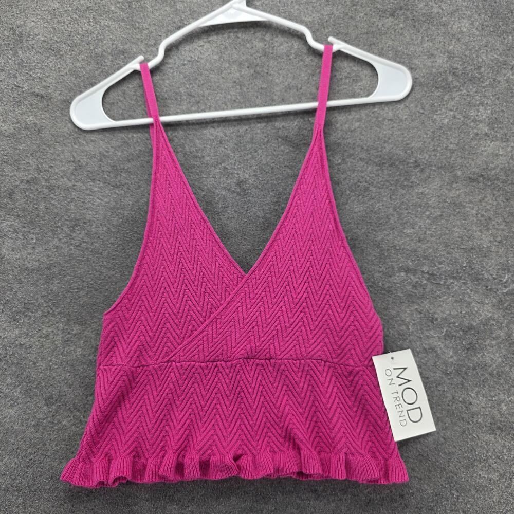 MOD On Trend Vest Womens Large Pink Knit Ruffle Strap Tight-Knit HT0055